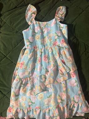 Angels Light Blue Floral Dress with Pink and Cream Roses